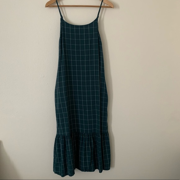 A New Day | Emerald Green and White Autumn Plaid MIDI Tank Top Dress - Picture 5 of 7